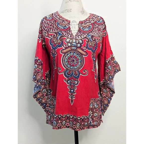 Vintage Red Paisley Boho Tunic Top - Picture 1 of 4